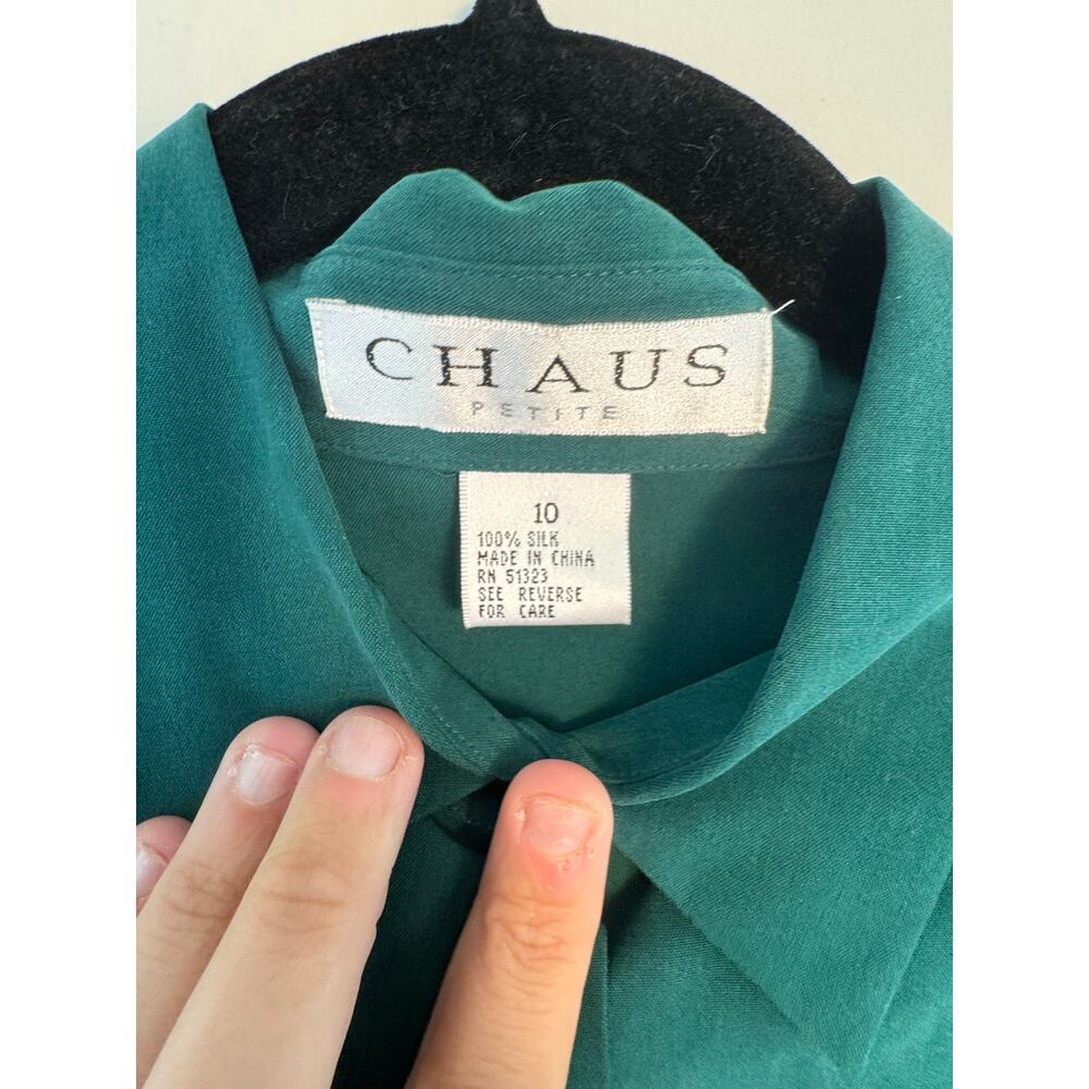 Chaus Women’s Teal Button Down Size 10 100% Pure Silk NWT Vintage - Picture 3 of 5
